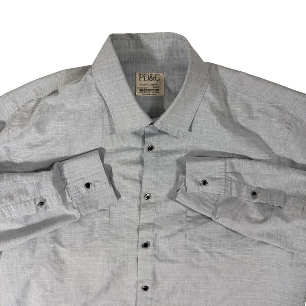 PD&C Mens 2XL Light Blue Button Up Shirt Long Sleeve Casual Linen Blend